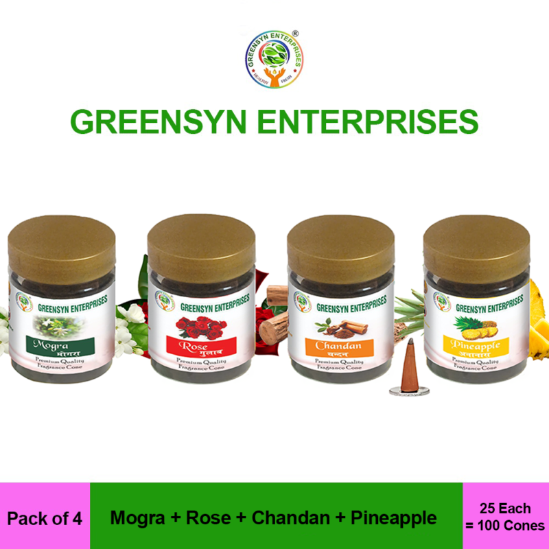 Mogra-Rose-Chandan-Pineapple fragrance Dry Cones,(Pack of 4)