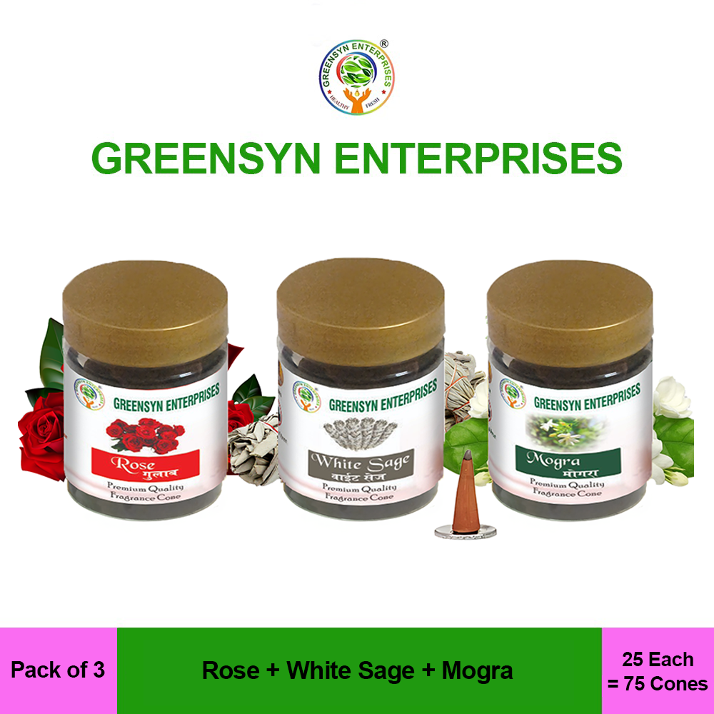 Rose-White sage-Mogra fragrance Dry Cones,(Pack of 3)