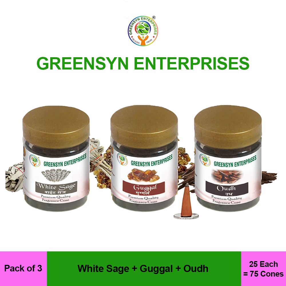 White sage-Guggal-Oudh fragrance Dry Cones,(Pack of 3)