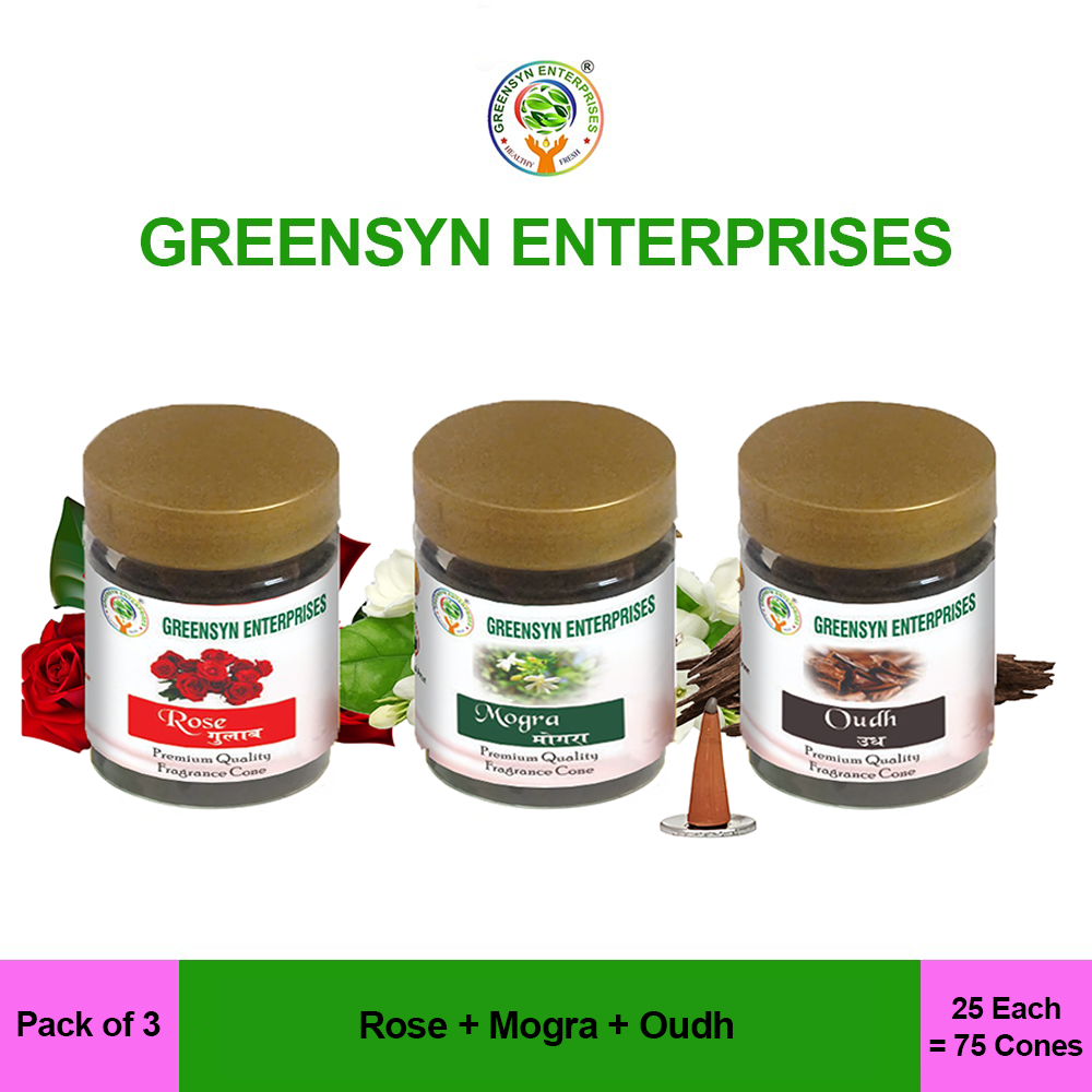 Rose-Mogra-Oudh fragrance Dry Cones,(Pack of 3)