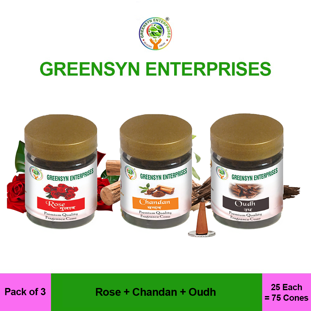 Rose-Chandan-Oudh fragrance Dry Cones,(Pack of 3)